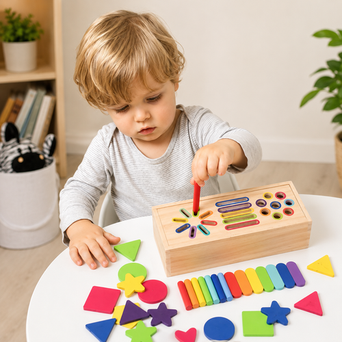 Boîte de tri Montessori formes et couleurs en bois