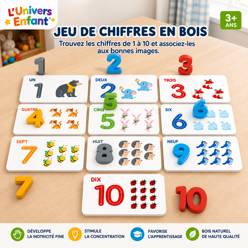 Puzzle Montessori des chiffres en bois