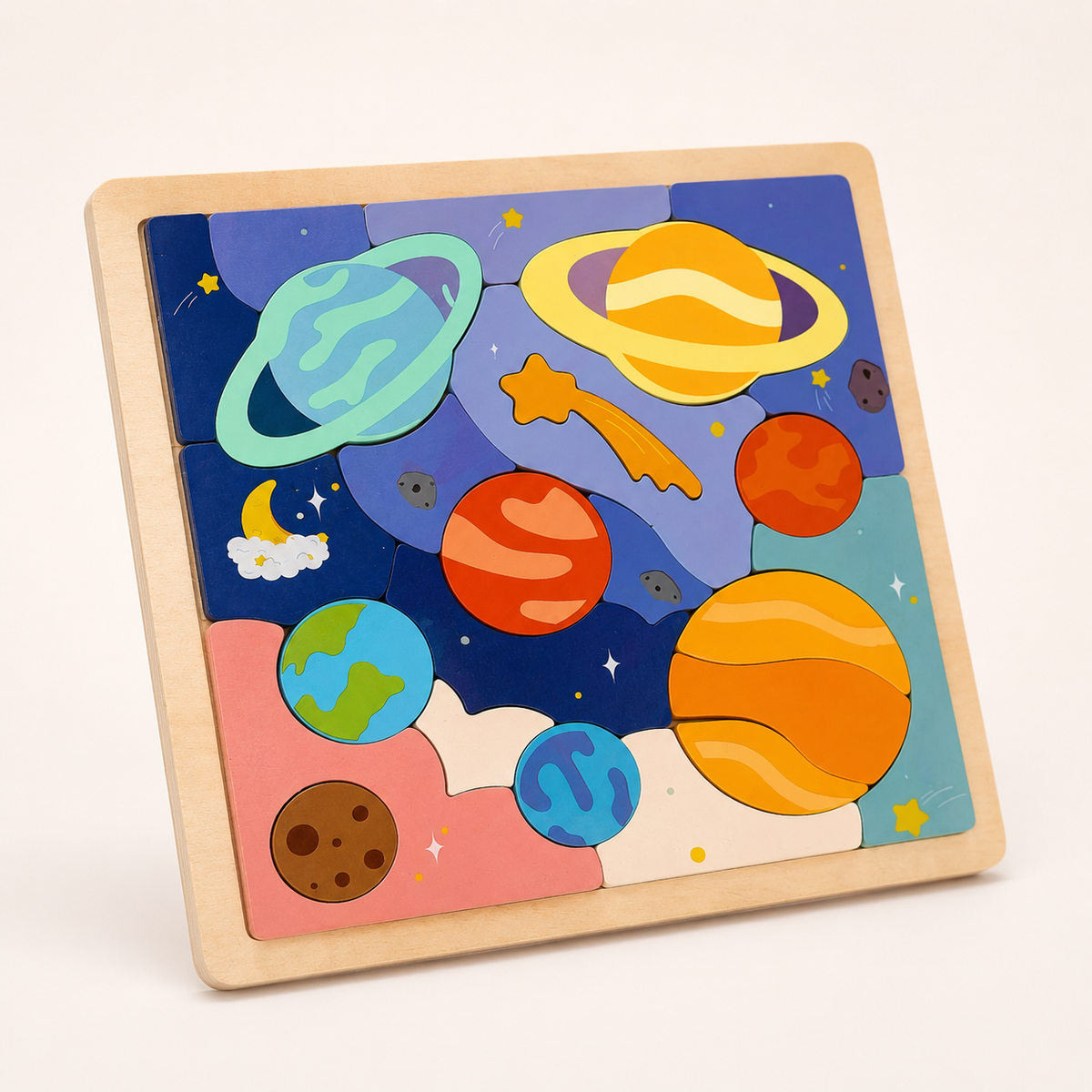Puzzle Montessori en bois – Système solaire