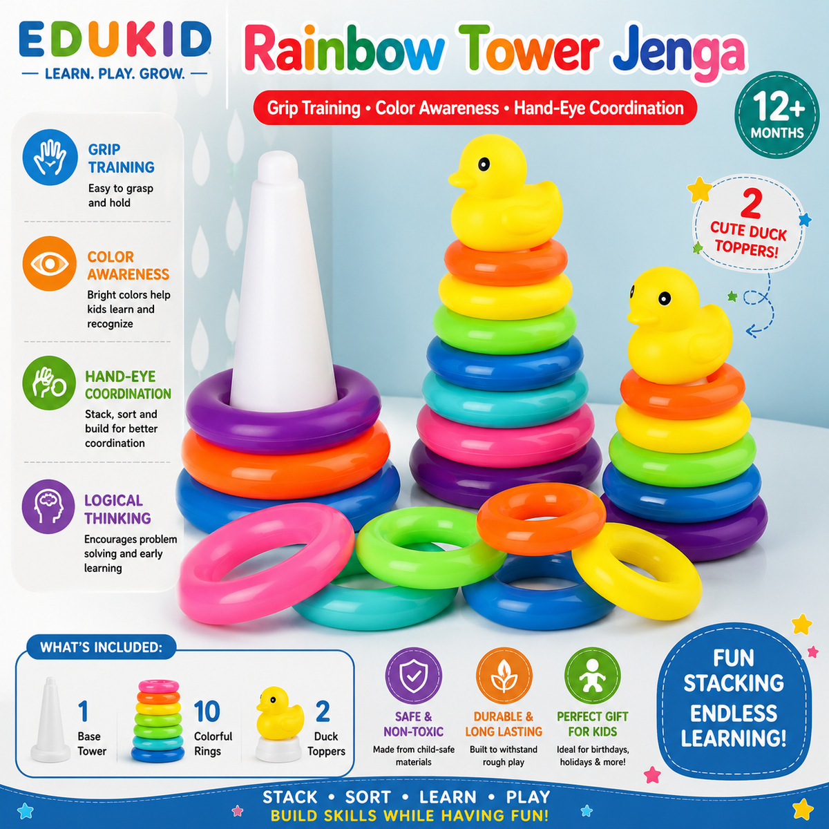 Montessori Stapelturm mit Ringen & Ente
