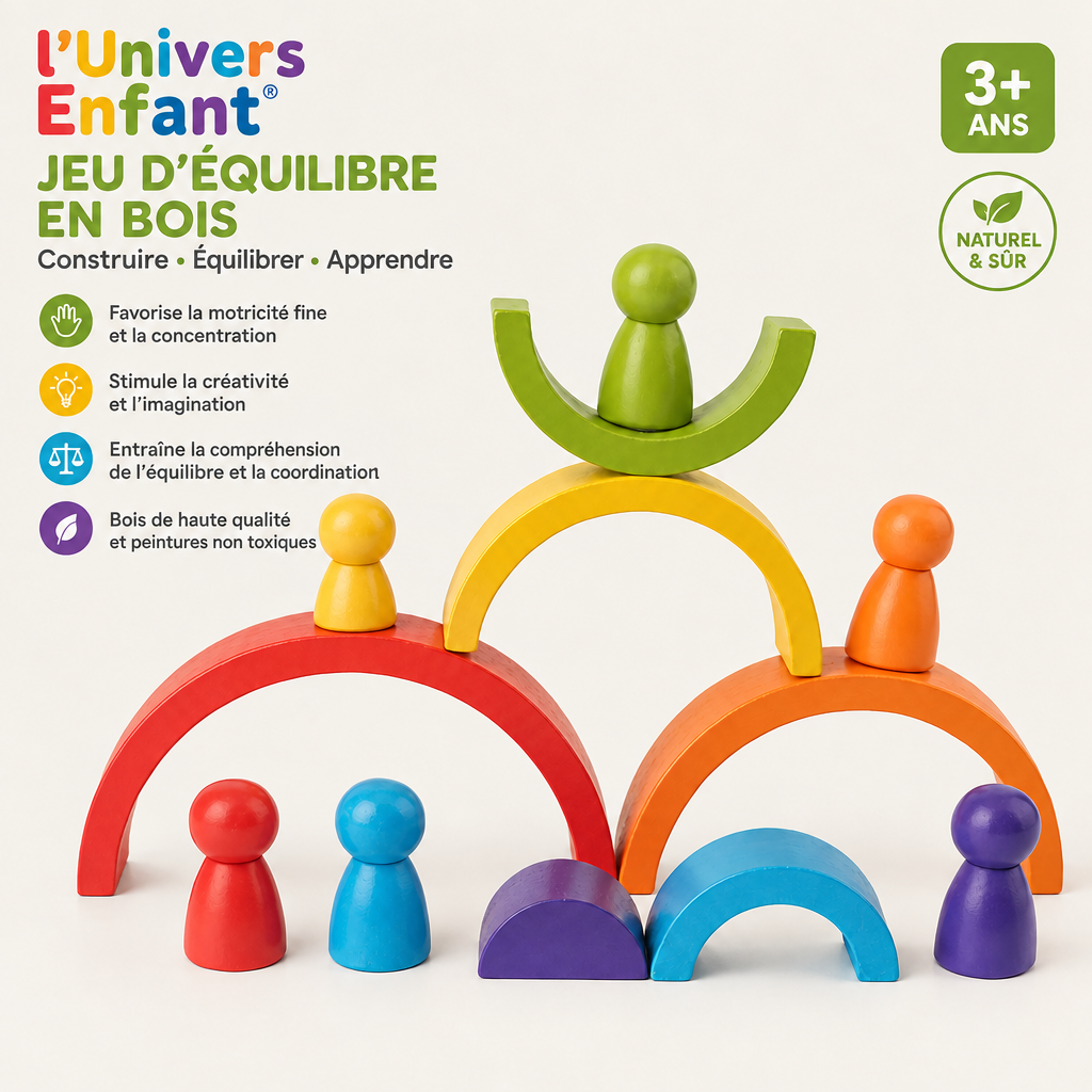 Arc-en-ciel Montessori en bois avec figurines