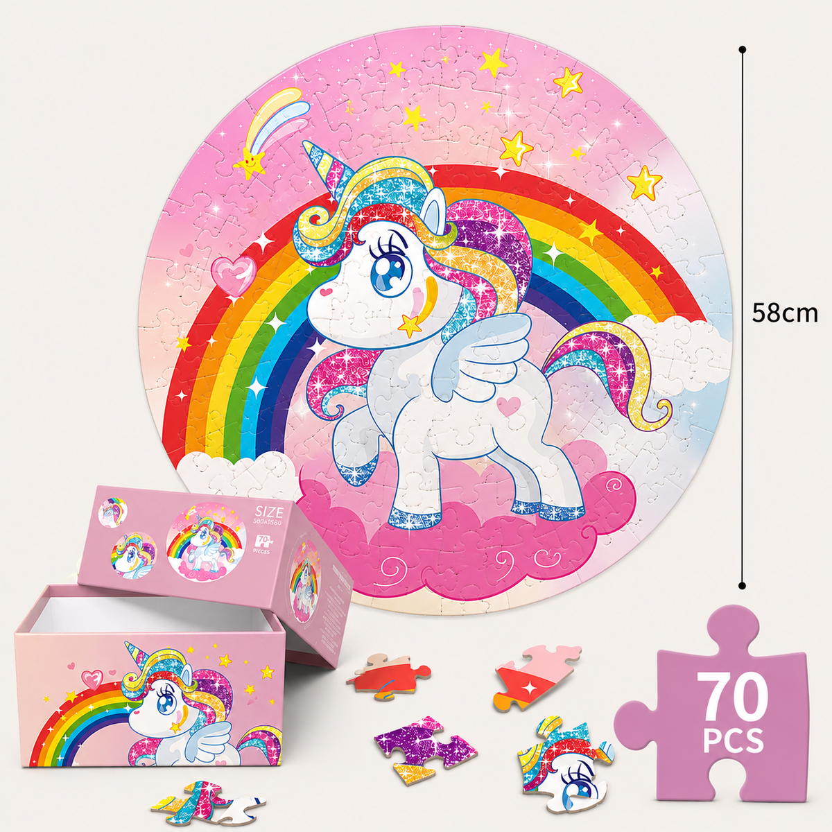 Puzzle carte du monde 70 pièces – Animaux ou licorne