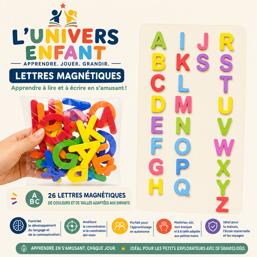 Alphabet magnétique éducatif avec lettres et chiffres