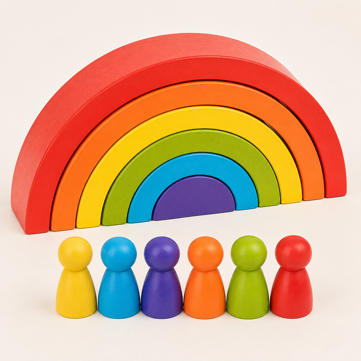 Arc-en-ciel Montessori en bois avec figurines