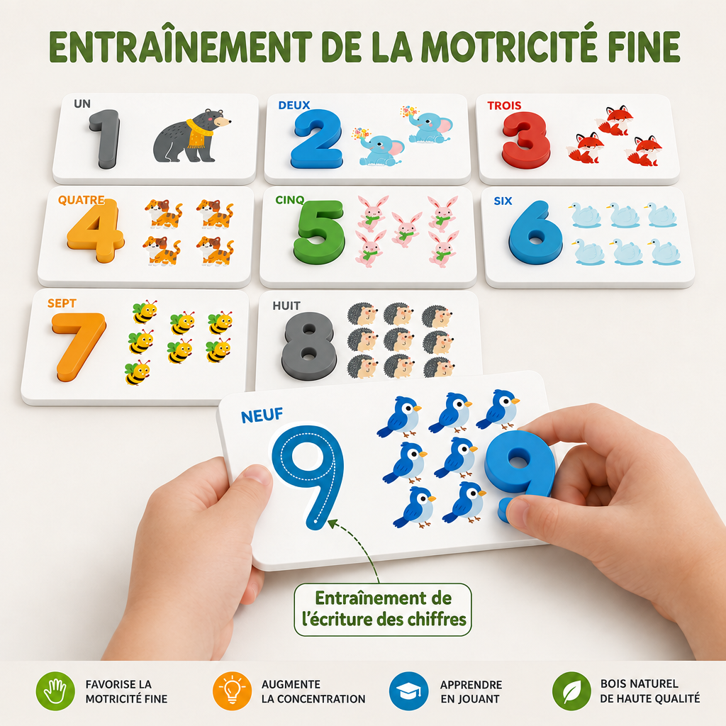 Puzzle Montessori des chiffres en bois