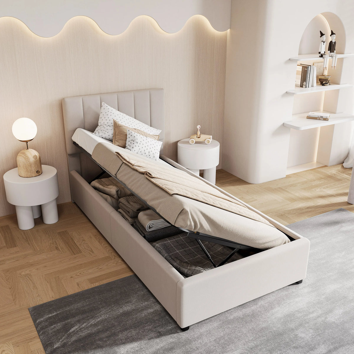 Cadre de lit beige ouvert -Espace Enfant