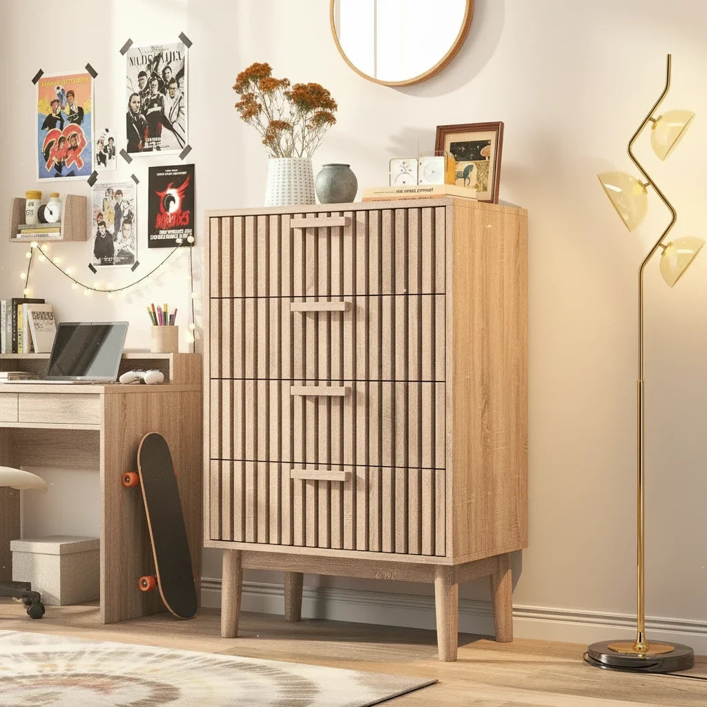Commode 4 tiroir en bois chambre enfant - Espace Enfant
