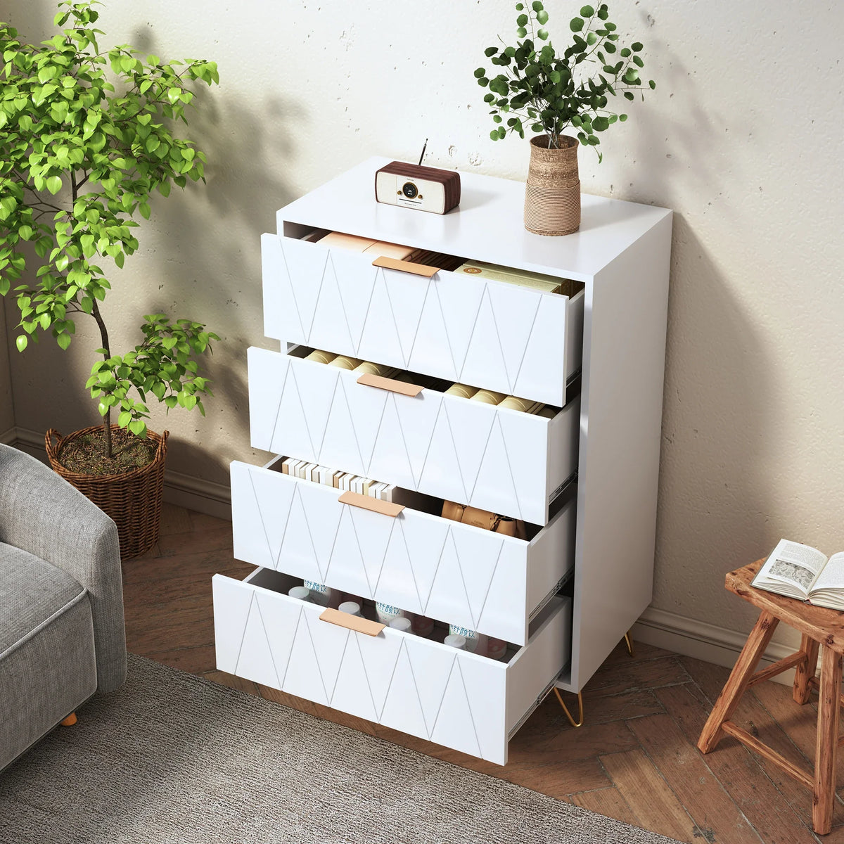 Commode blanche 4 tiroirs chambre - Espace Enfant