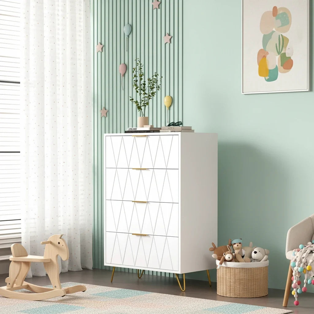 Commode blanche 4 tiroirs chambre - Espace Enfant
