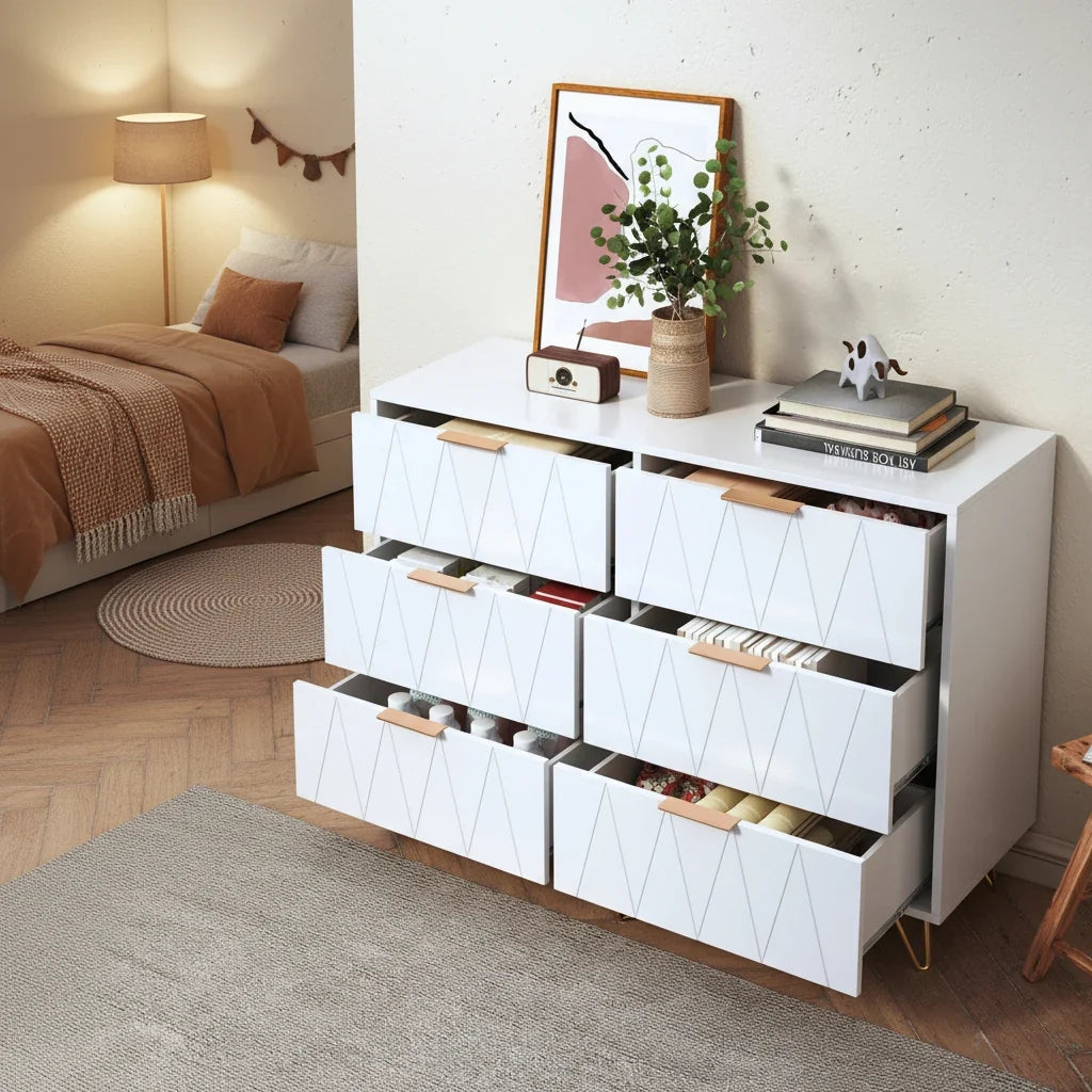 Commode blanche 6 tiroirs chambre déco - Espace Enfant