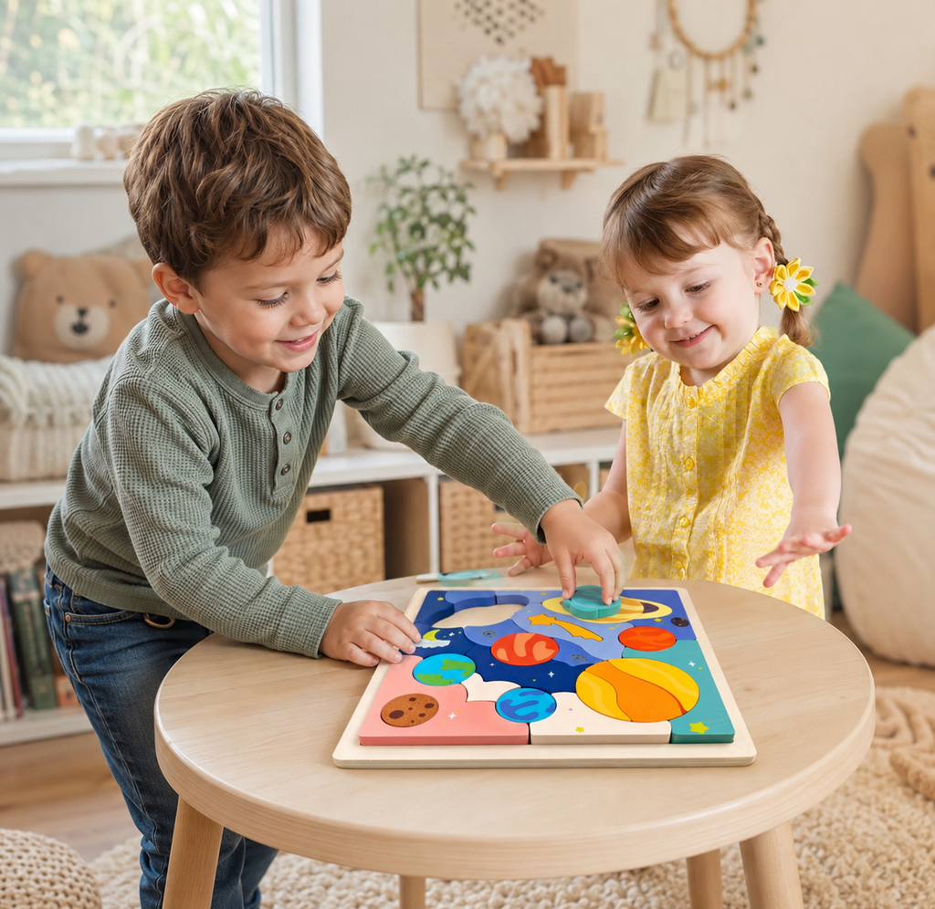 Puzzle Montessori en bois – Système solaire
