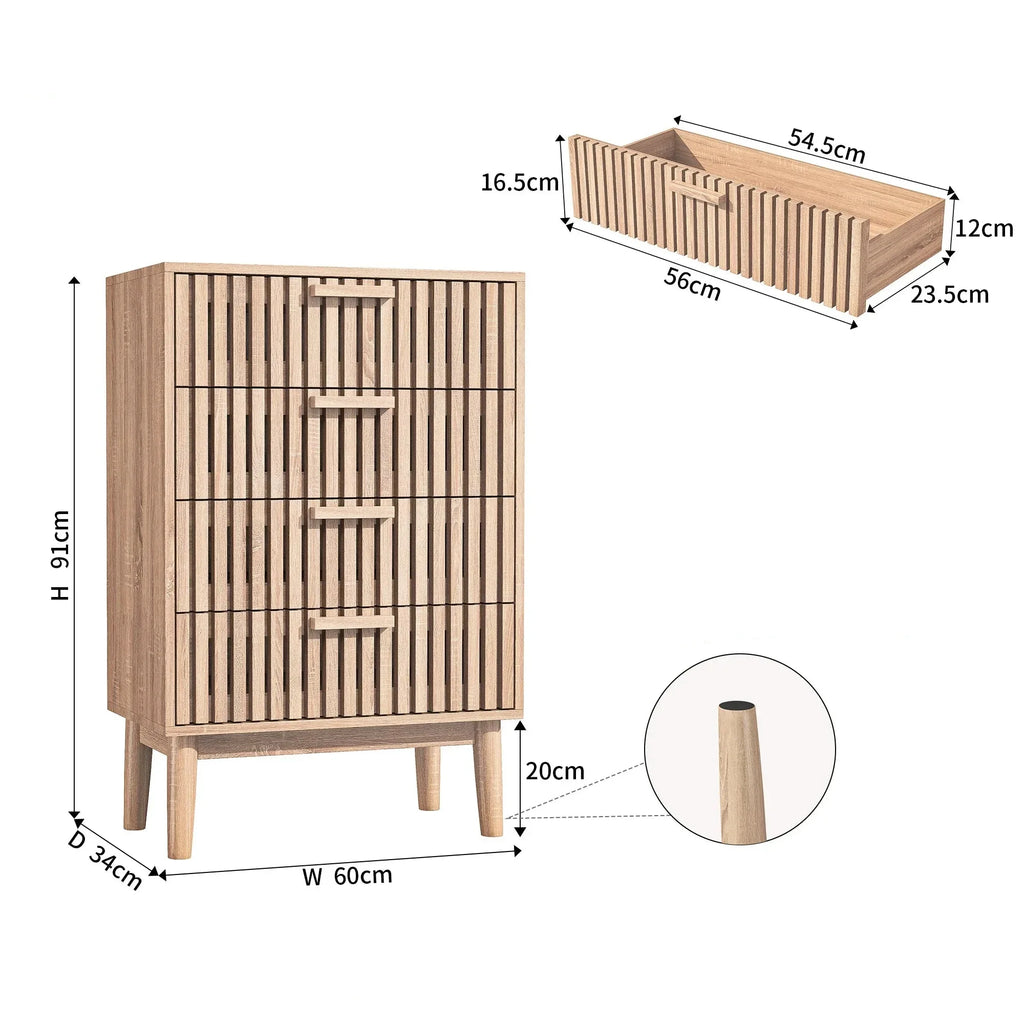 Dimensions Commode 4 tiroirs en bois  - Espace Enfant