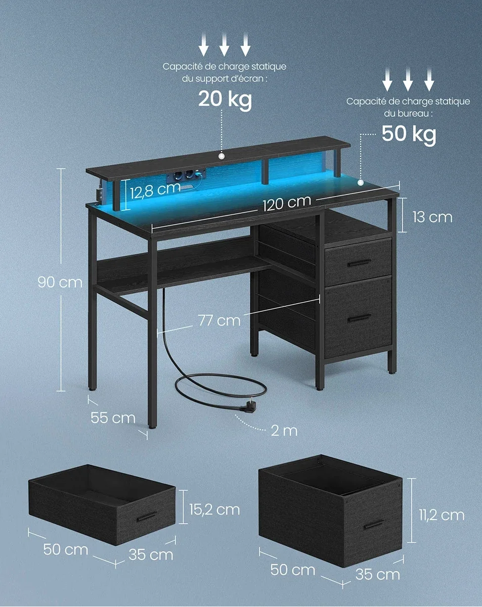Dimensions bureau noir ado - Espace Enfant