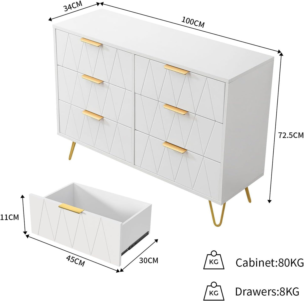 Dimensions commode blanche 4 tiroirs chambre - Espace Enfant