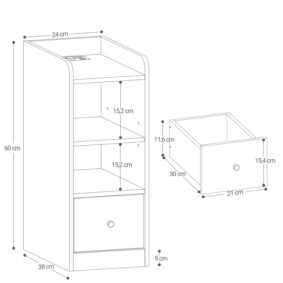 Dimensions table de chevet enfant - Espace Enfant
