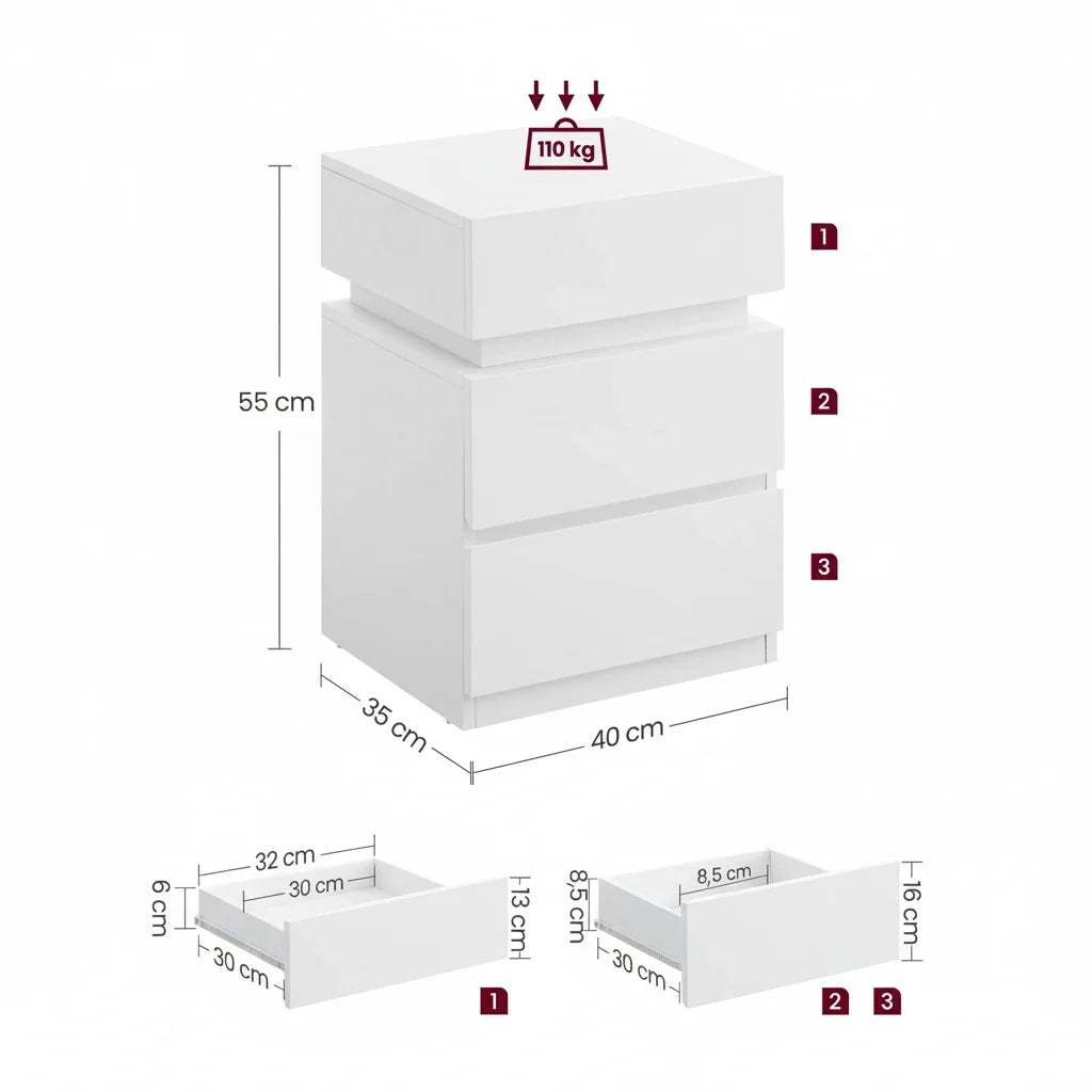 Dimensions table de chevet moderne - Espace Enfant