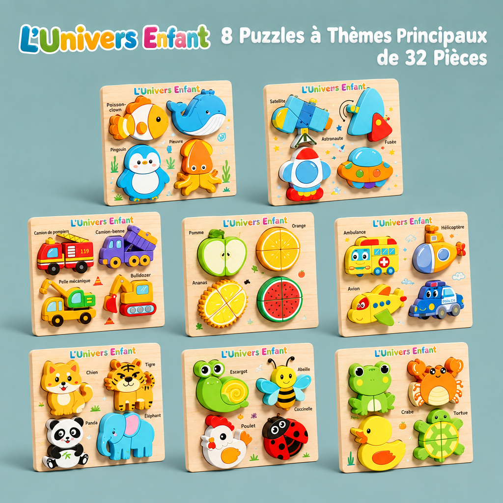 Puzzles à encastrer en bois – Lot de 4