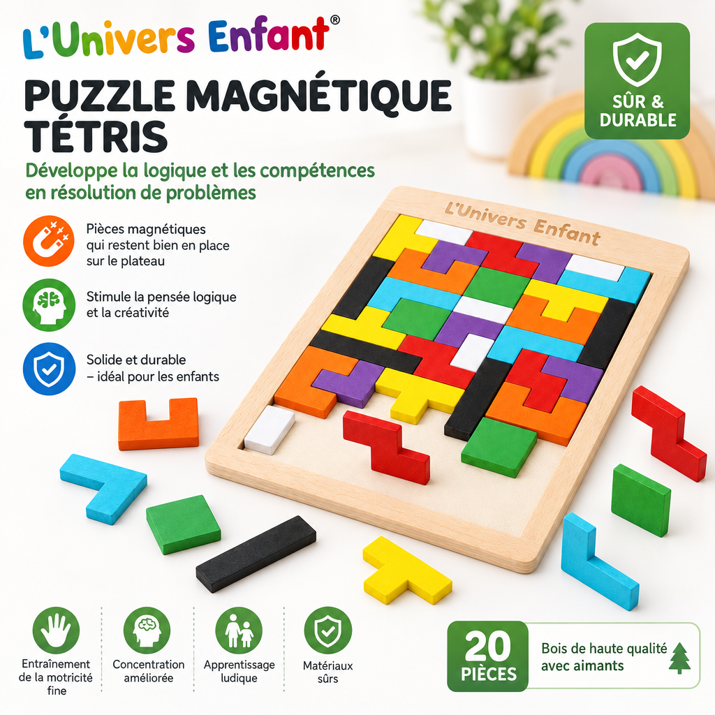 Tangram magnétique en bois – Jeu de formes
