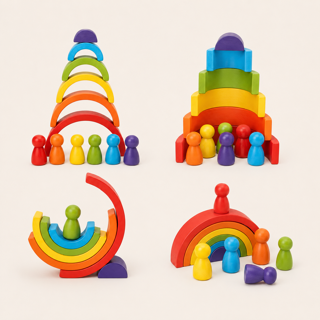 Arc-en-ciel Montessori en bois avec figurines