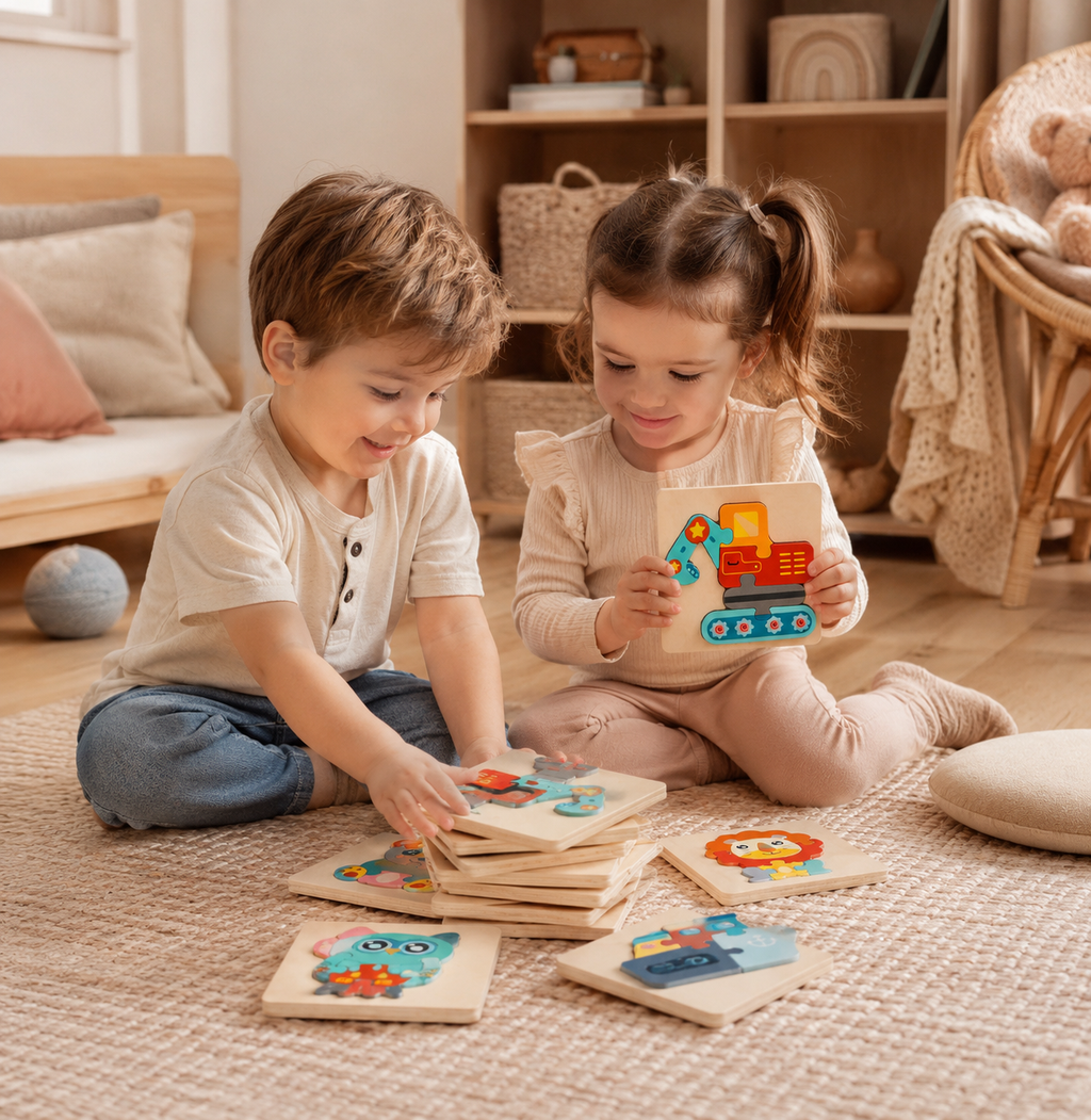 Puzzle 3D en bois animaux et véhicules