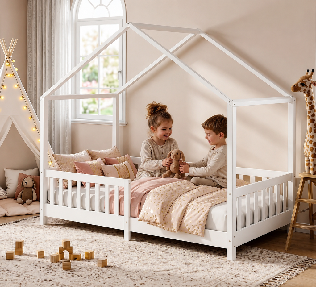 Lit cabane Montessori avec barrière de sécurité – 90 x 200 cm