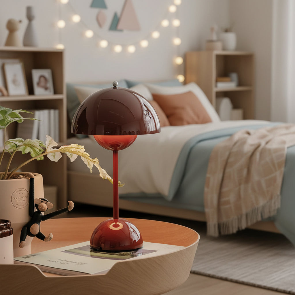 Lampe de chevet champignon chambre ado bordeaux - Espace enfant