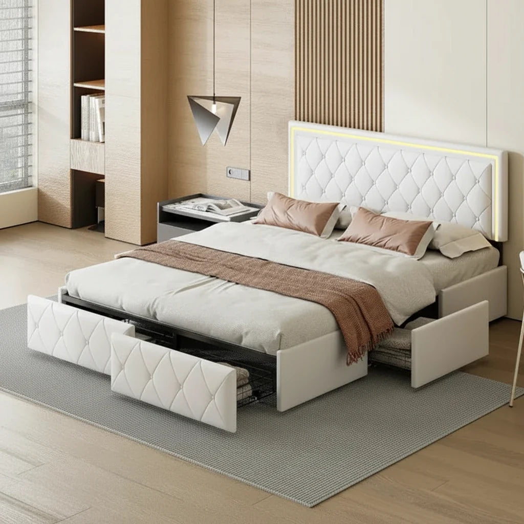 Lit chambre adulte moderne beige - Espace Enfant