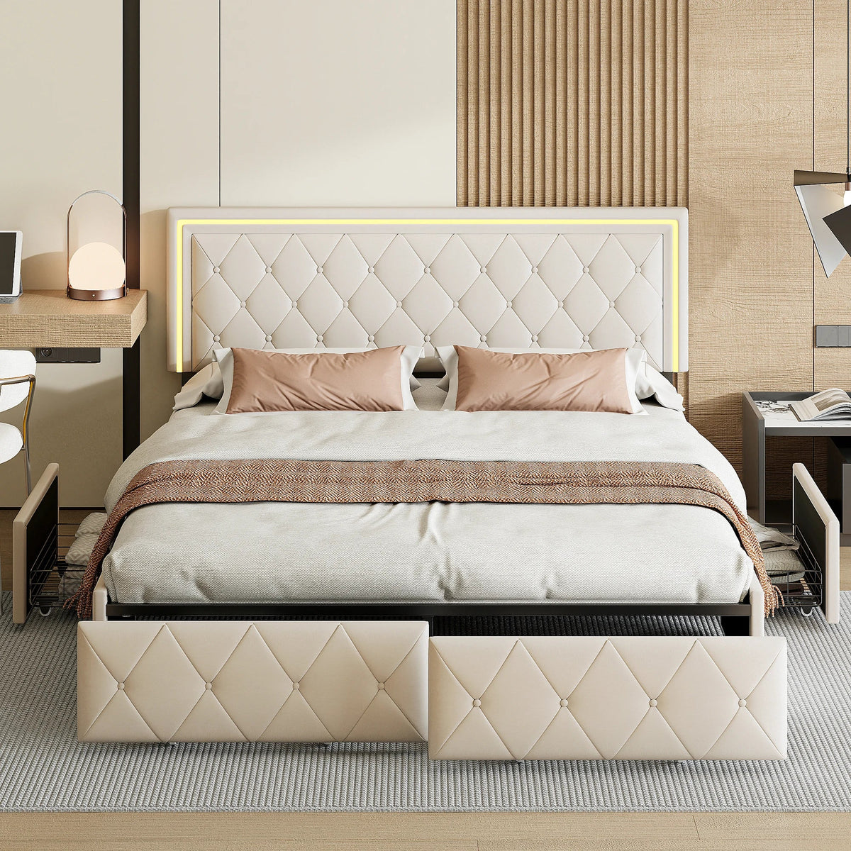 Lit coffre beige de face - Espace Enfant