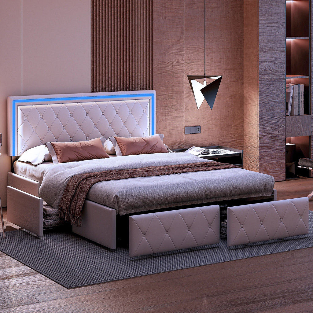 Lit led coffre beige - Espace Enfant