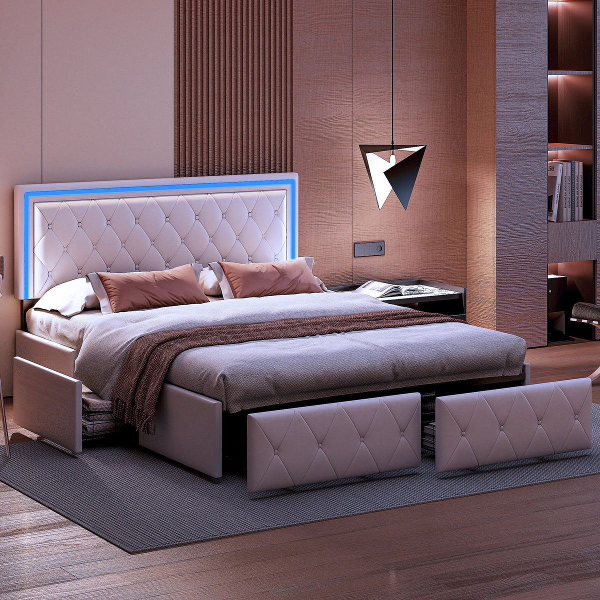 Lit led coffre beige - Espace Enfant