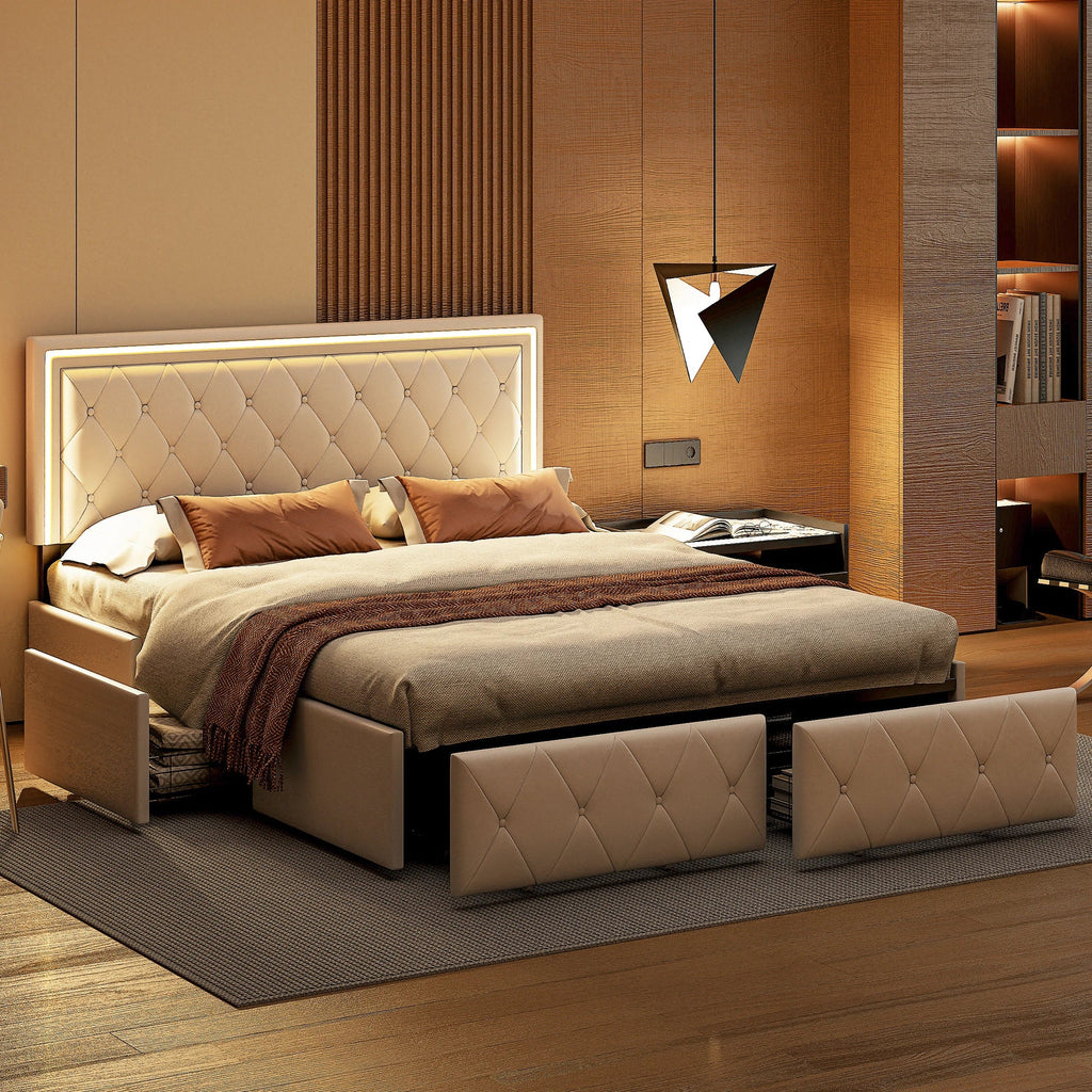Lit led coffre beige chambre ado - Espace Enfant