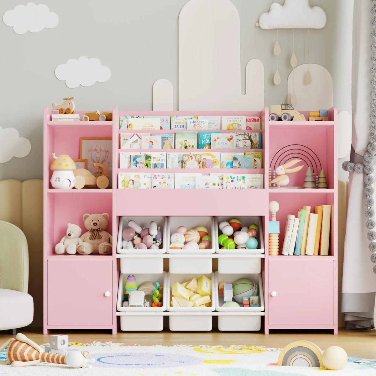 Meuble de rangement jouet enfant/bébé rose -Espace Enfant