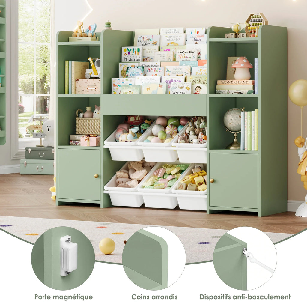 Meuble de rangement jouet enfant vert détail -Espace Enfant