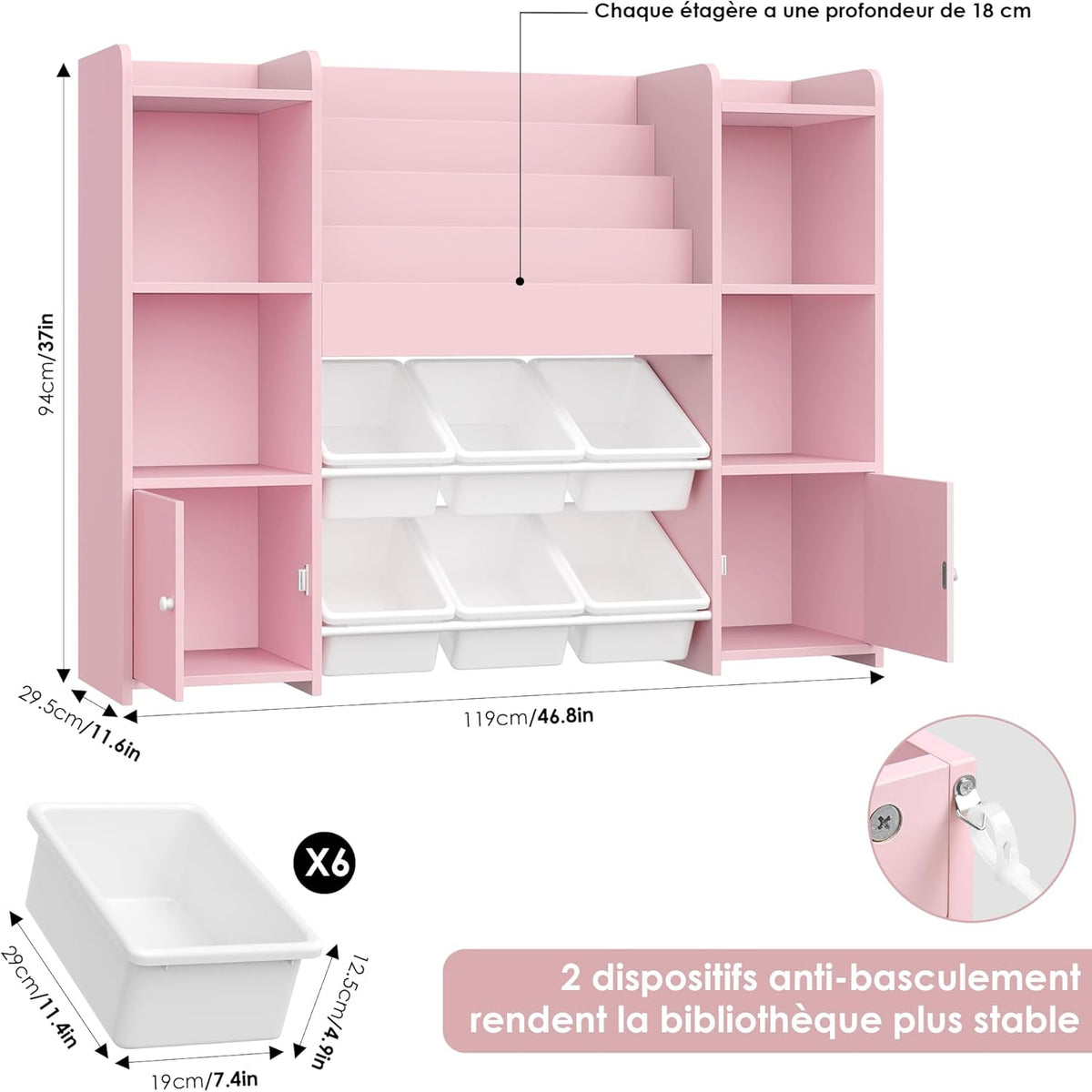 Meuble de rangement jouet enfant/bébé détail rose -Espace Enfant