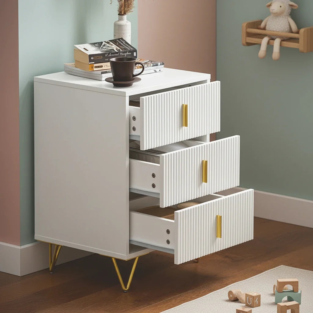 Table de chevet 3 tiroirs blanc - Espace Enfant
