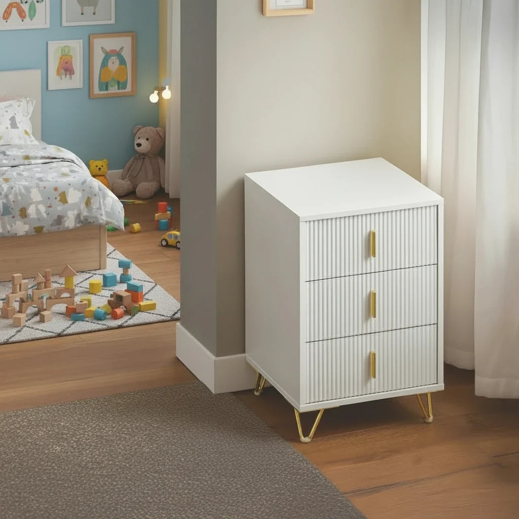 Table de chevet 3 tiroirs blanc 2 - Espace Enfant