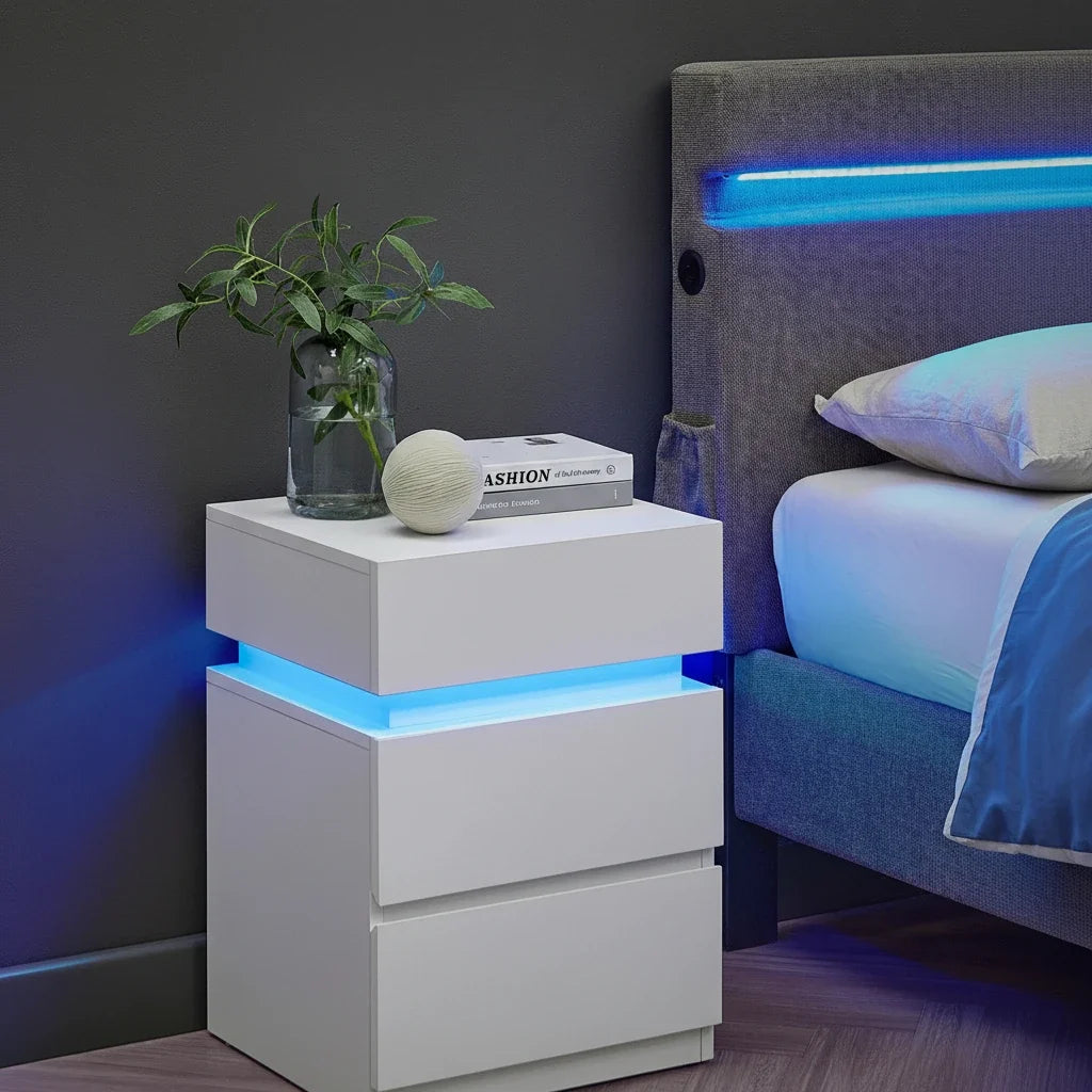 Table de chevet blanche LED chambre - Espace Enfant