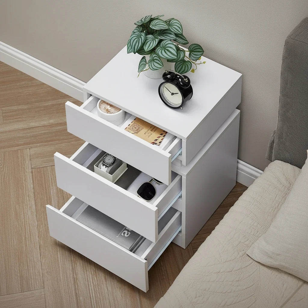 Table de chevet blanche LED moderne chambre - Espace Enfant