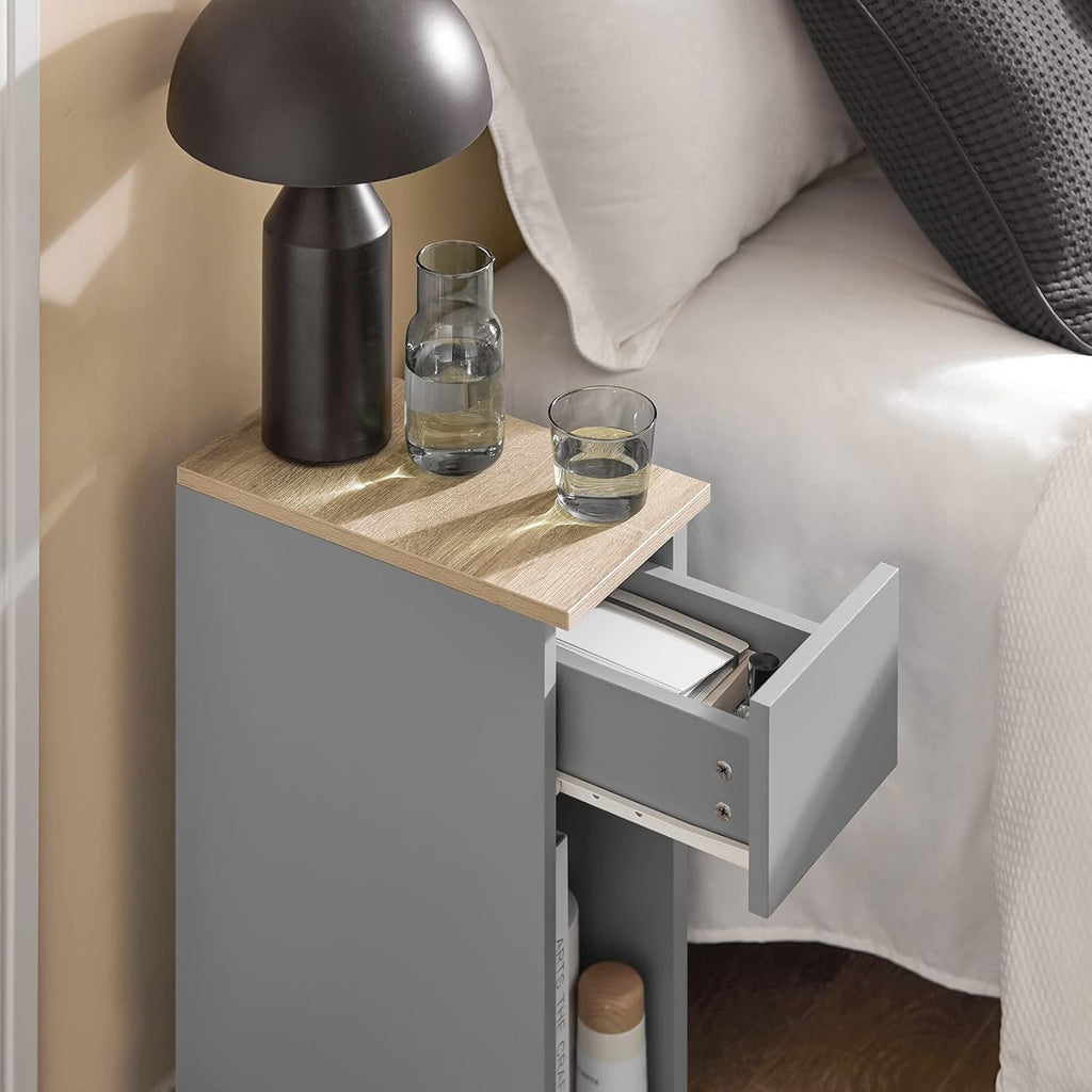 Table_de_chevet_grise_tiroir_ouvert - Espace Enfant