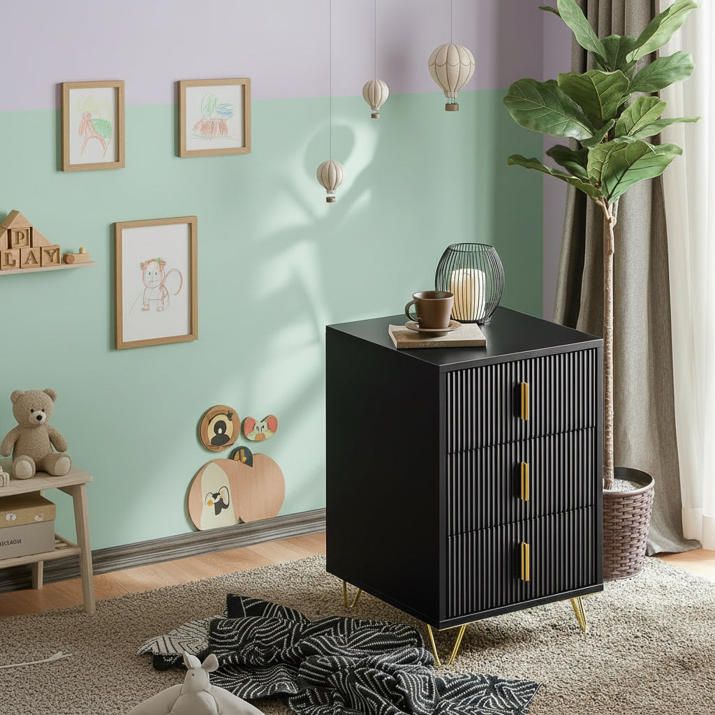 Table de chevet noir 3 tiroirs - Espace Enfant