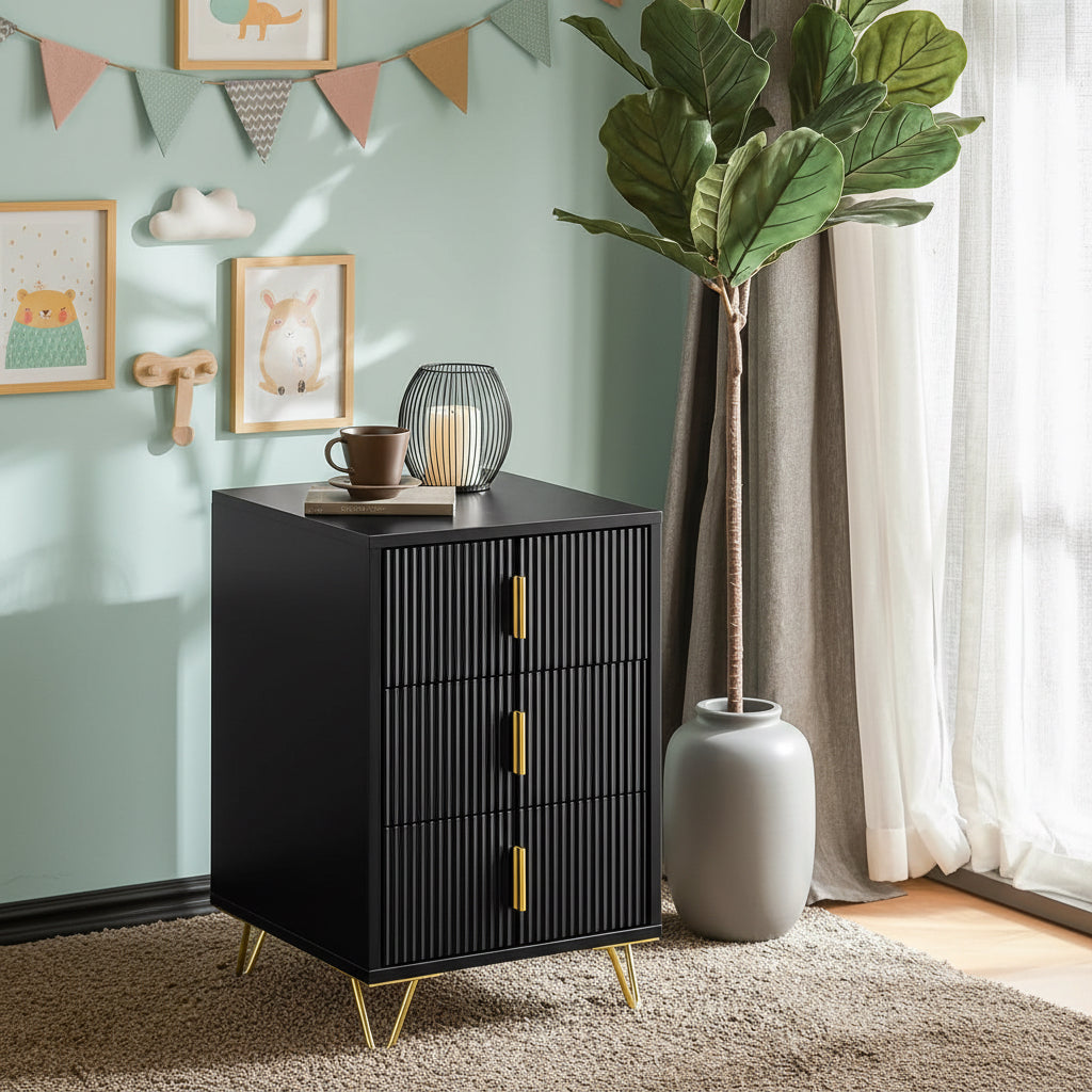 Table de chevet noir 3 tiroirs chambre enfant - Espace Enfant