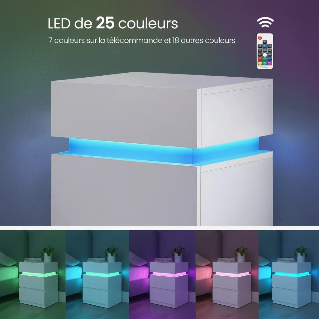 Table de chevet noir LED couleur - Espace Enfant