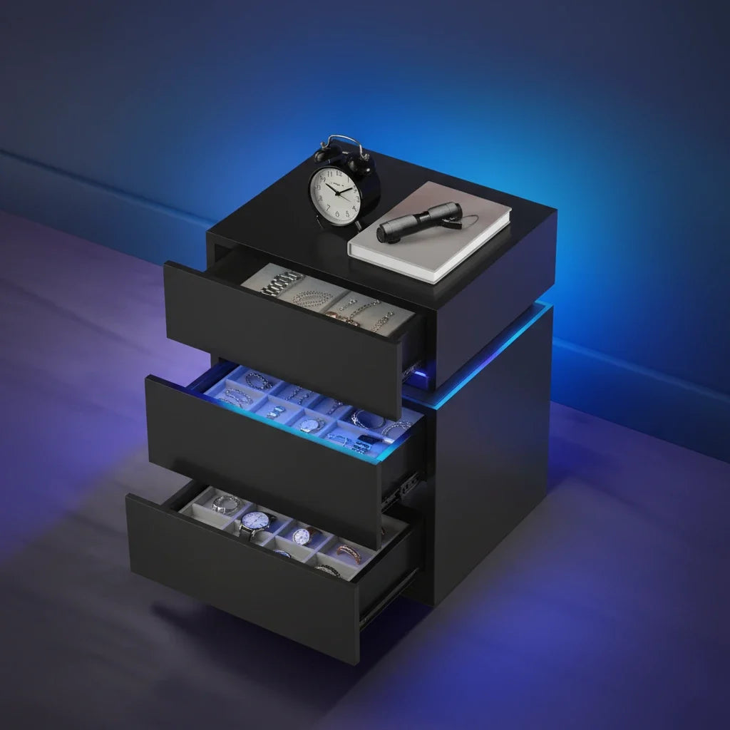 Table de chevet noir LED moderne chambre - Espace Enfant