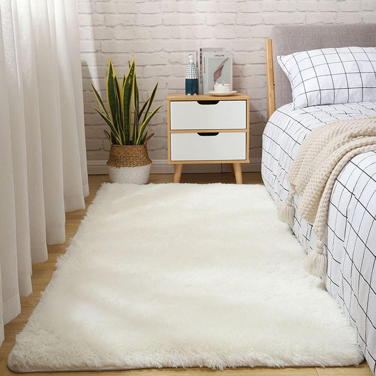 Tapis chambre poil long blanc - Espace Enfant
