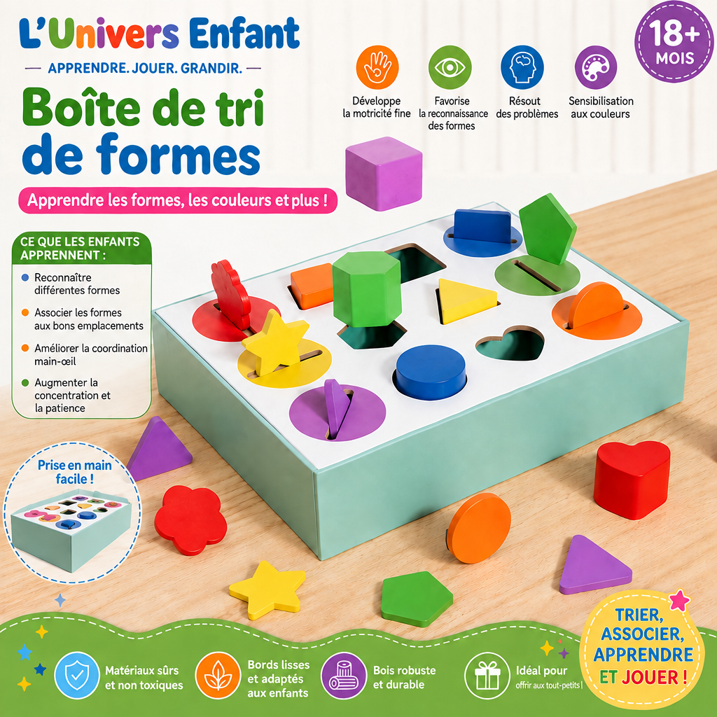 Boîte de tri Montessori avec la marque L’Univers Enfant