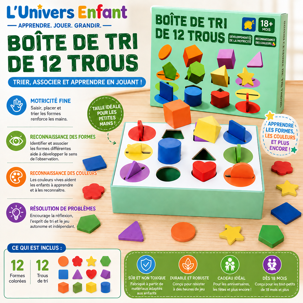 Boîte de tri Montessori avec la marque L’Univers Enfant