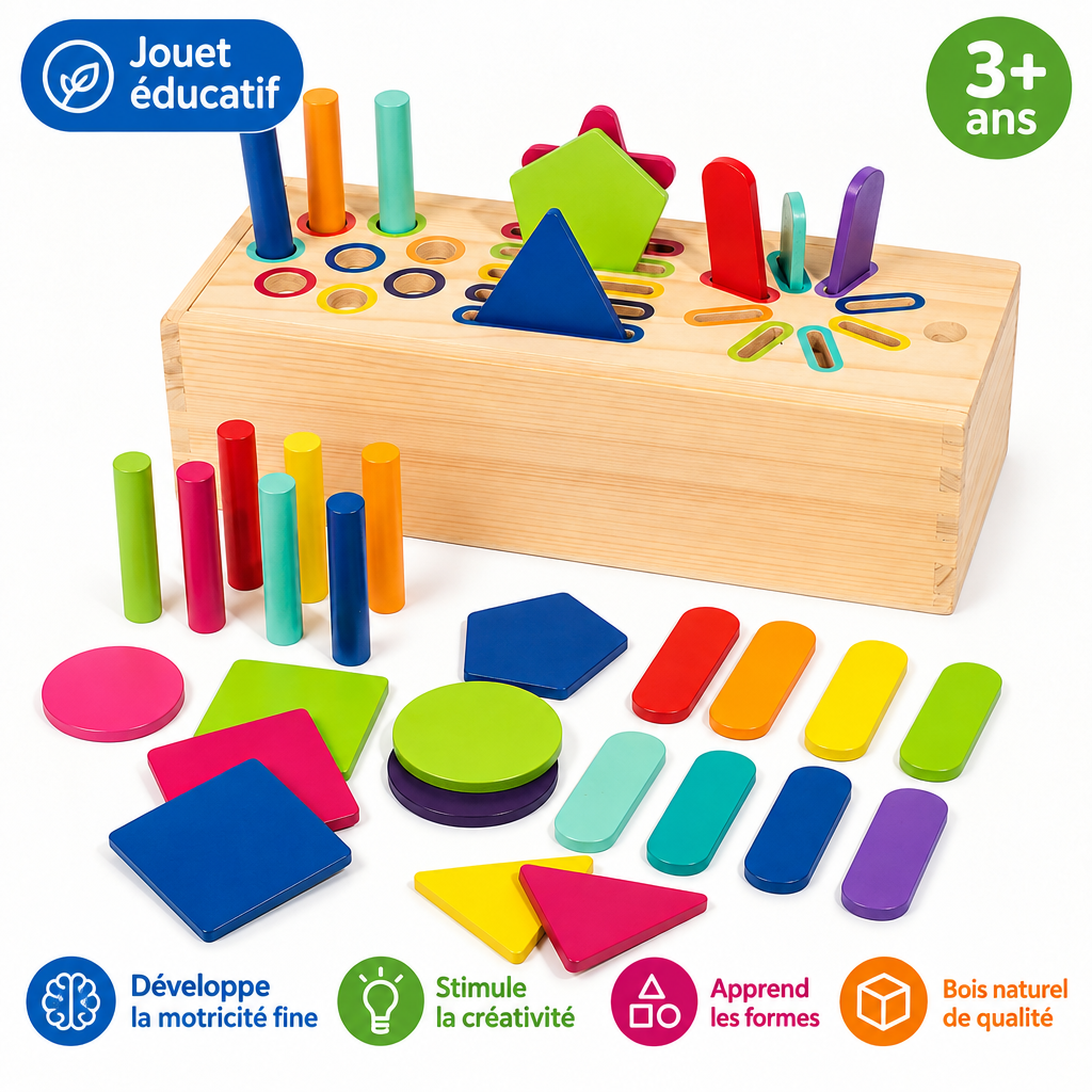 Boîte de tri Montessori en bois avec texte en français