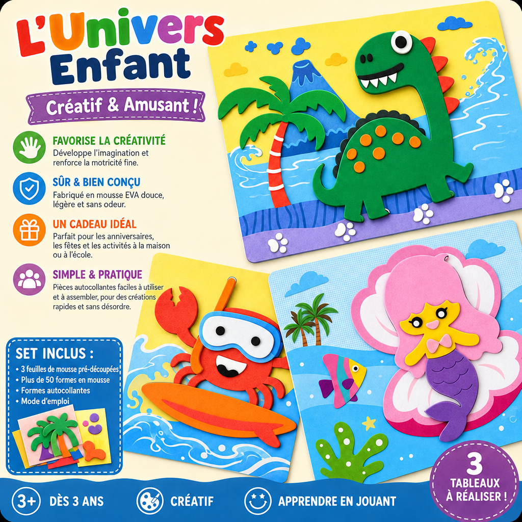 Kit créatif stickers 3D en mousse avec texte en français