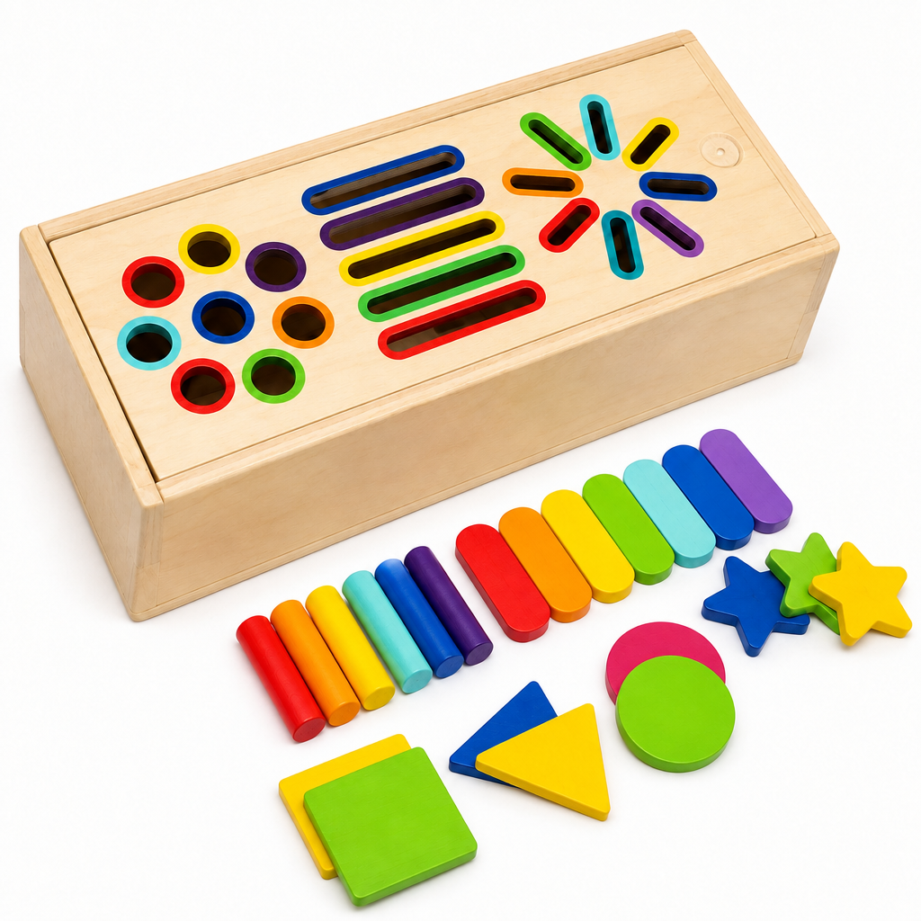 Boîte de tri Montessori en bois avec texte en français