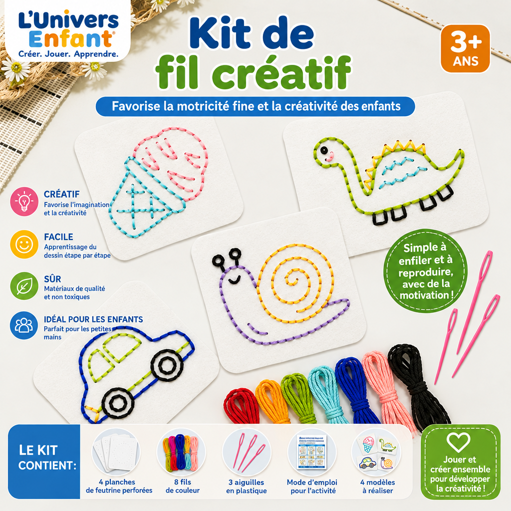 Jeu de laçage et couture pour enfants avec texte en français